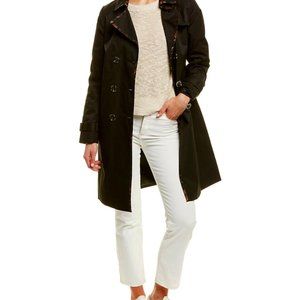 NWT Tahari Maggie Black Trench Coat with Leopard detail size Small.